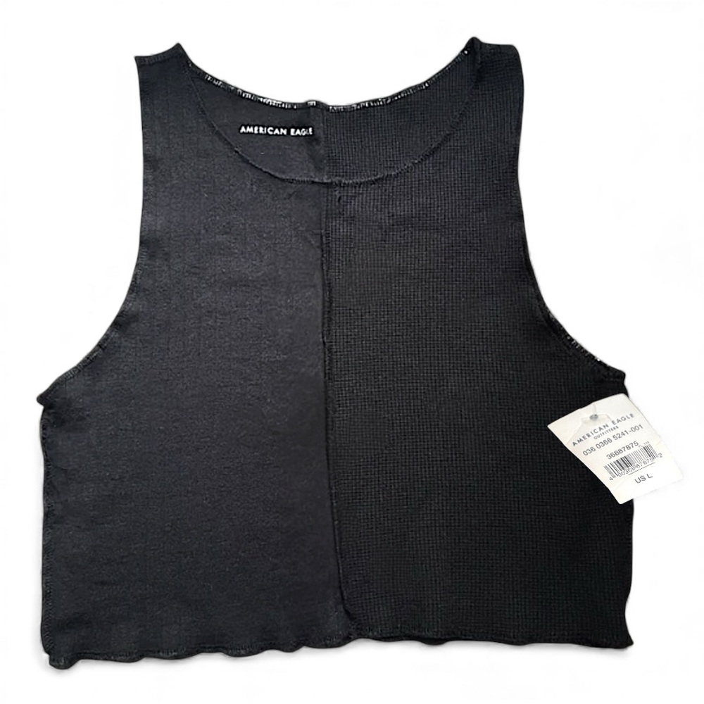 American Eagle Black Half Ribbed Half Waffle Crop Top- NWT🏷️